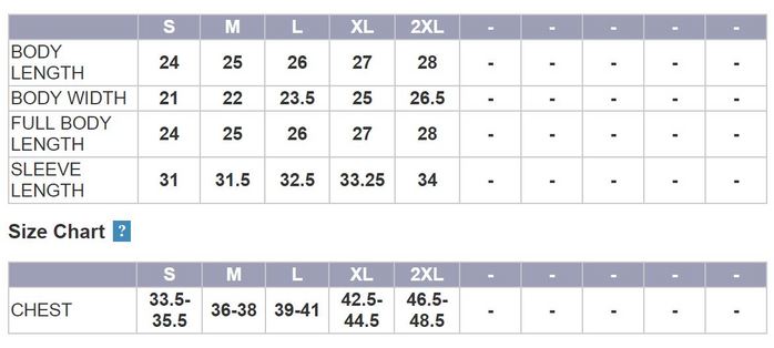 Soft Shell Jacket Size Chart